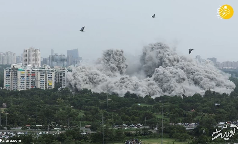 (ویدئو) کمتر از ۱۰ ثانیه؛ تخریب دو آسمان‌خراش غیرقانونی با مواد منفجره